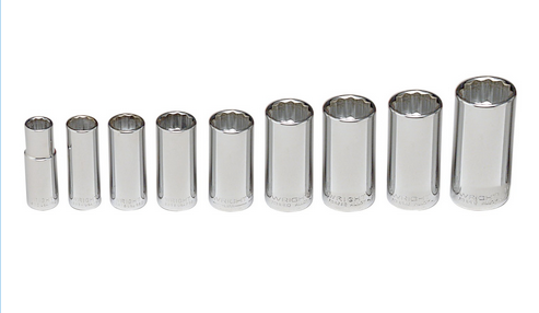 3/8" Drive 9 Piece 12 Point Deep Socket Set 3/8" - 7/8" (300WR)