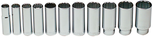 1/2" Drive 11 Piece 12 Point Deep Socket Set 1/2" - 1-1/8" (402WR)