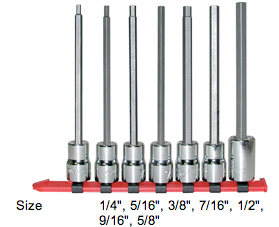1/2" Drive 7 Piece Hex Bit Socket Set - Long Length (406WR)