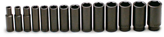 1/2" Drive 14 Piece 6 Point Deep Impact Socket Set 3/8" - 1-1/4" (407WR)