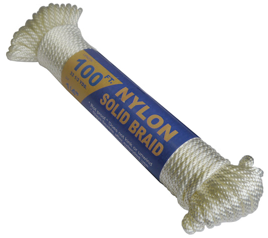 1/4 x 100' Solid Braid Nylon Rope Hank (44-080)
