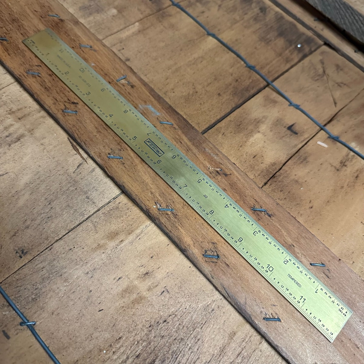 Fowler 12" 4R Rigid Gold Tempered Rule (32nds/64ths & 8ths/16ths) w/ Blemish (52-339-012)