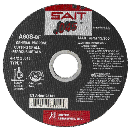 United Abrasives 4 1/2" x .045 x 7/8" cutoff wheel (23101)