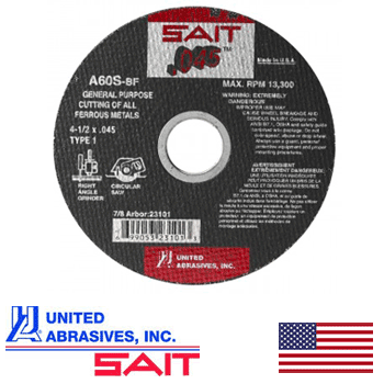 United Abrasives 4 1/2" x .045 x 7/8" cutoff wheel (23101)