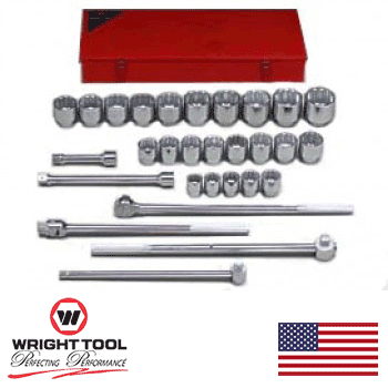 Wright Tool #829 1" Drive 12 Point Standard 29 Pc. Socket Set (829WR)