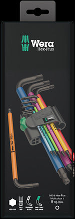Hex-Plus Multicolor Long Arm Hex Key Set 950/9 (165688) (05073593001)