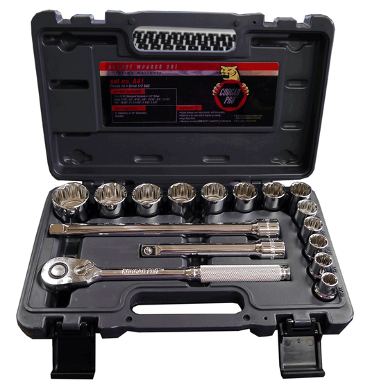 Cougar Pro #A41 1/2" Drive 12 Point Standard 16 Pc Socket Set (A41)