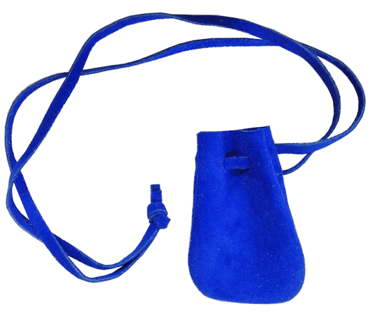 Small Royal Blue Leather Drawstring Medicine Necklace Pouch (601-BLU)