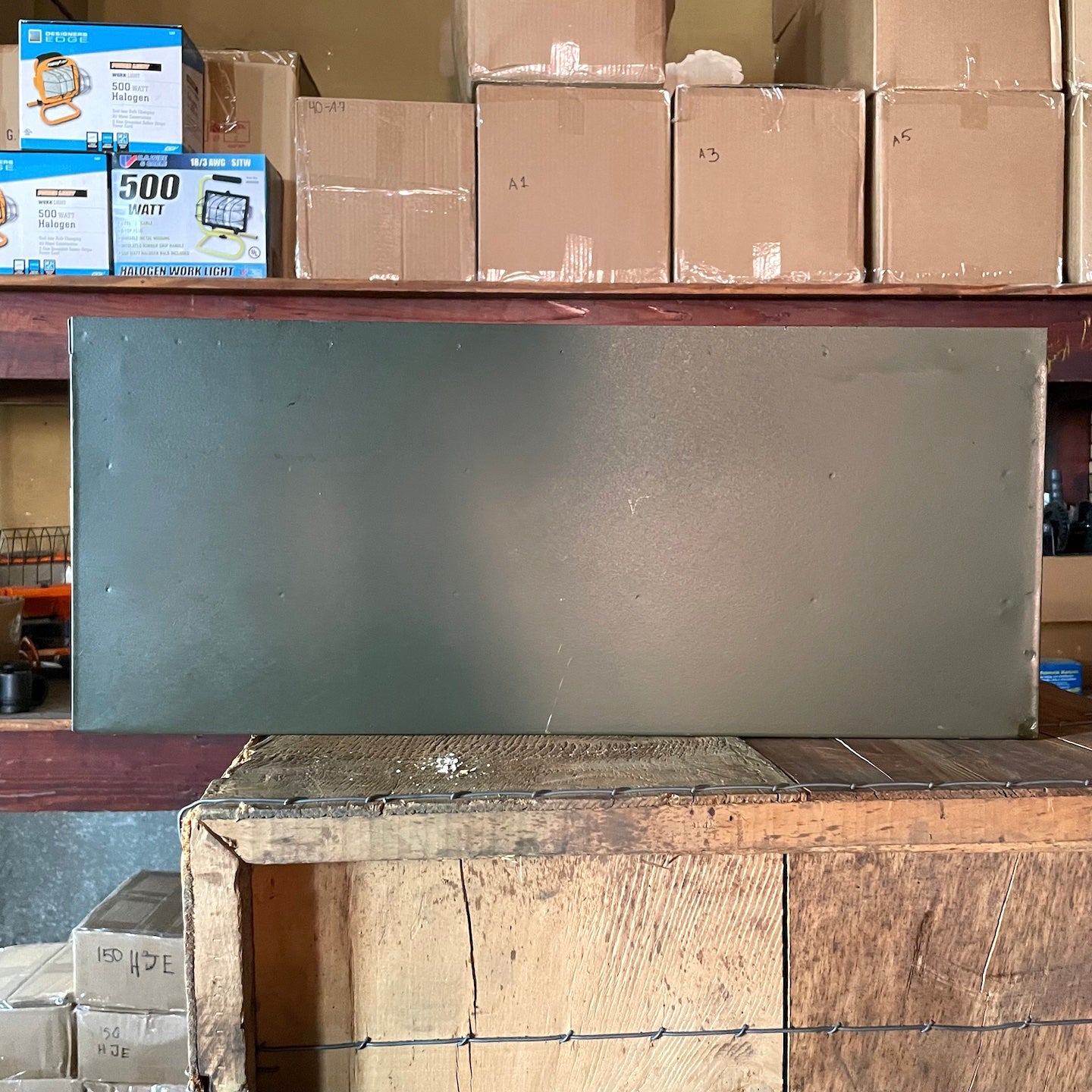 Dehler WWII Era 3 Drawer Metal Parts Box 22 1/2 x 11 x 9 1/2