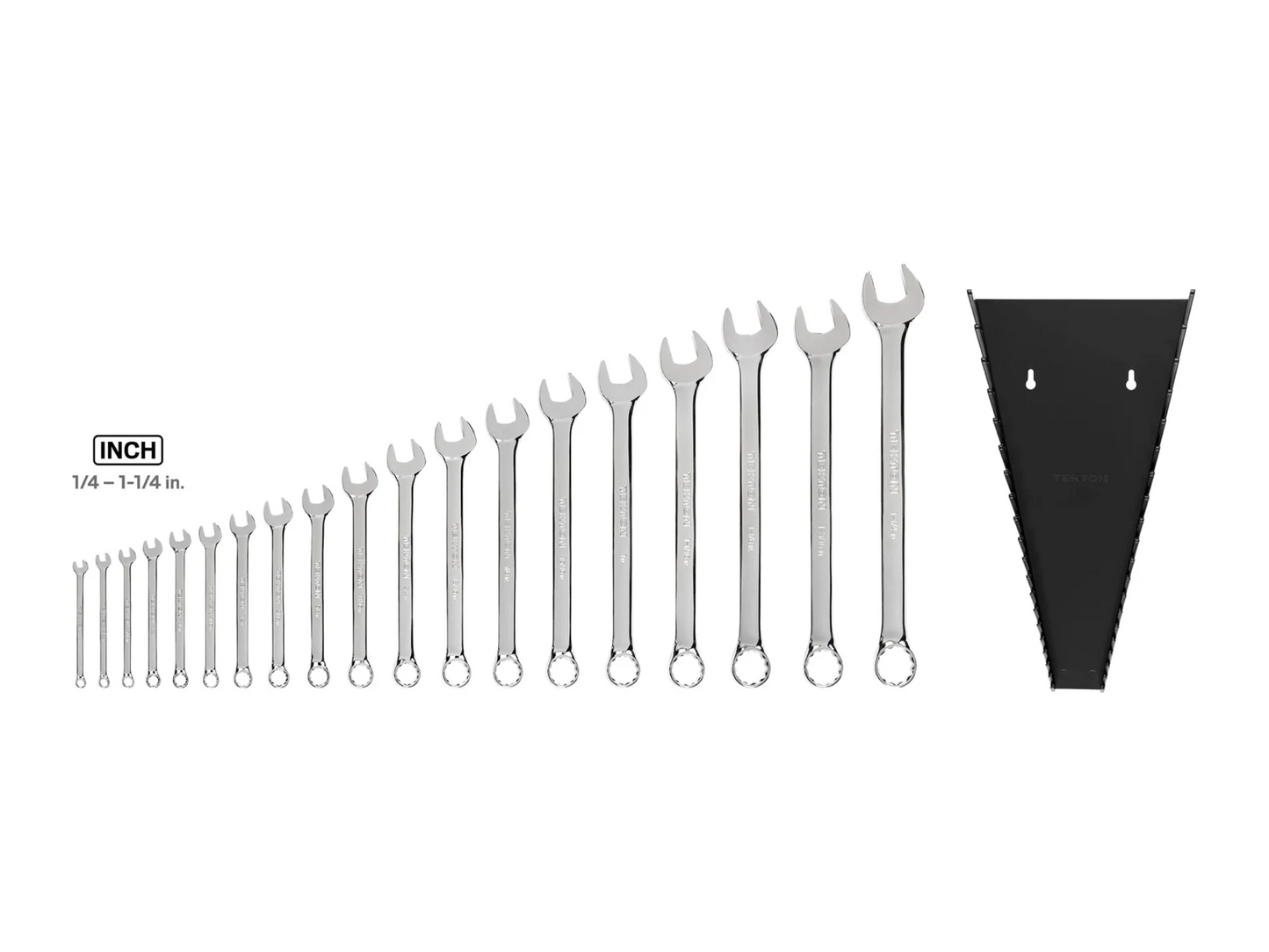 Tekton Combination Wrench Set, 19-Piece (1/4 - 1-1/4 in.) - Rack (WCB91102)