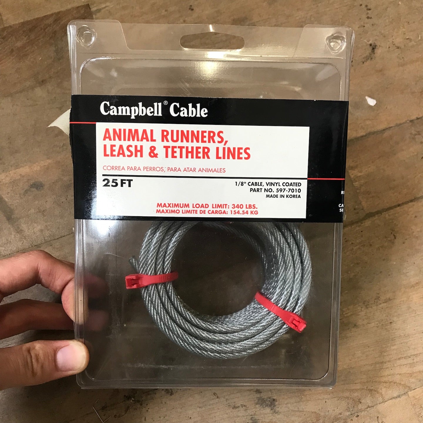 Campbell 25' Long 1/8" Vinyl Coated Cable For Animal Runners / Leash / Tether Lines (597-7010)