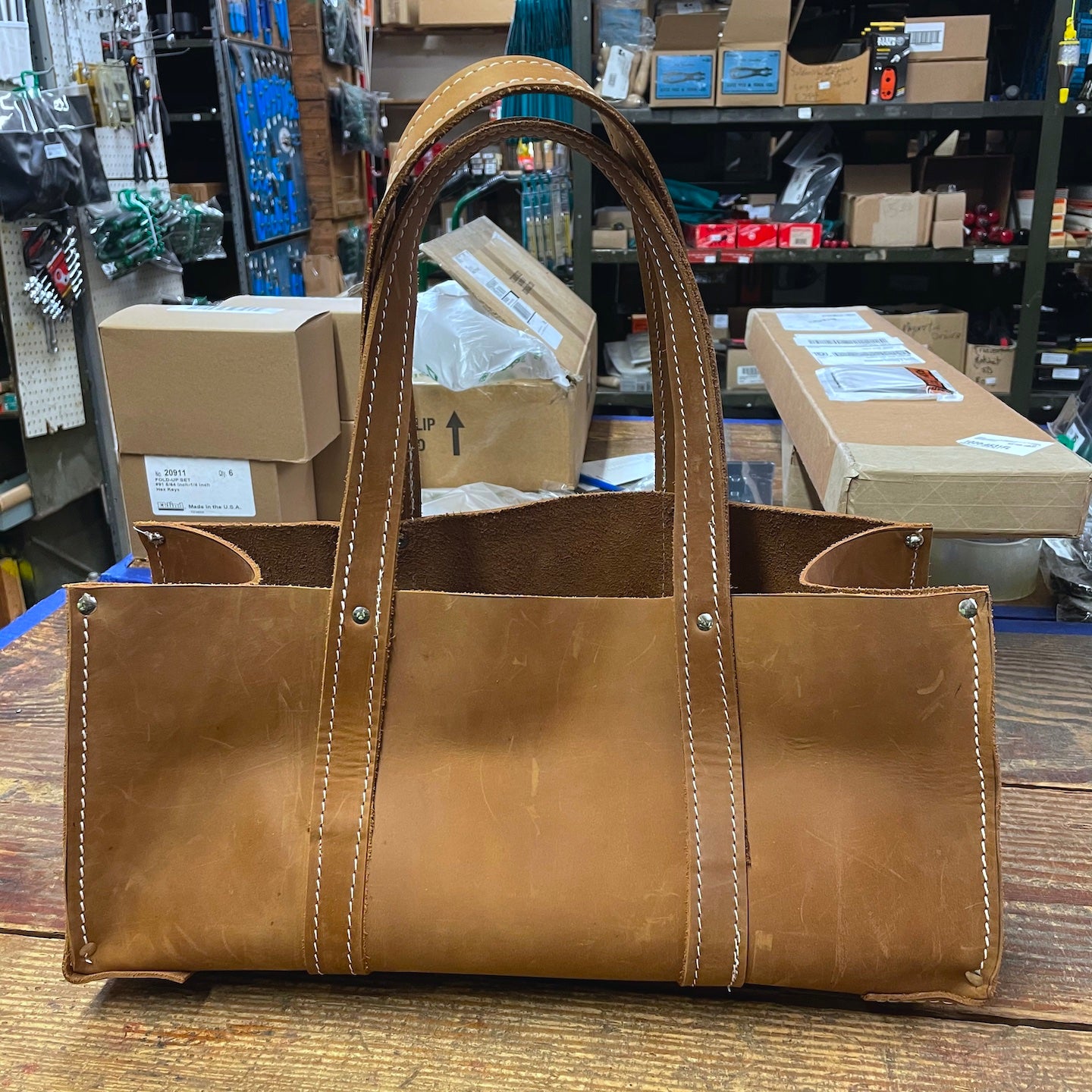 16" Open Top All Leather US Made Tote Bag
