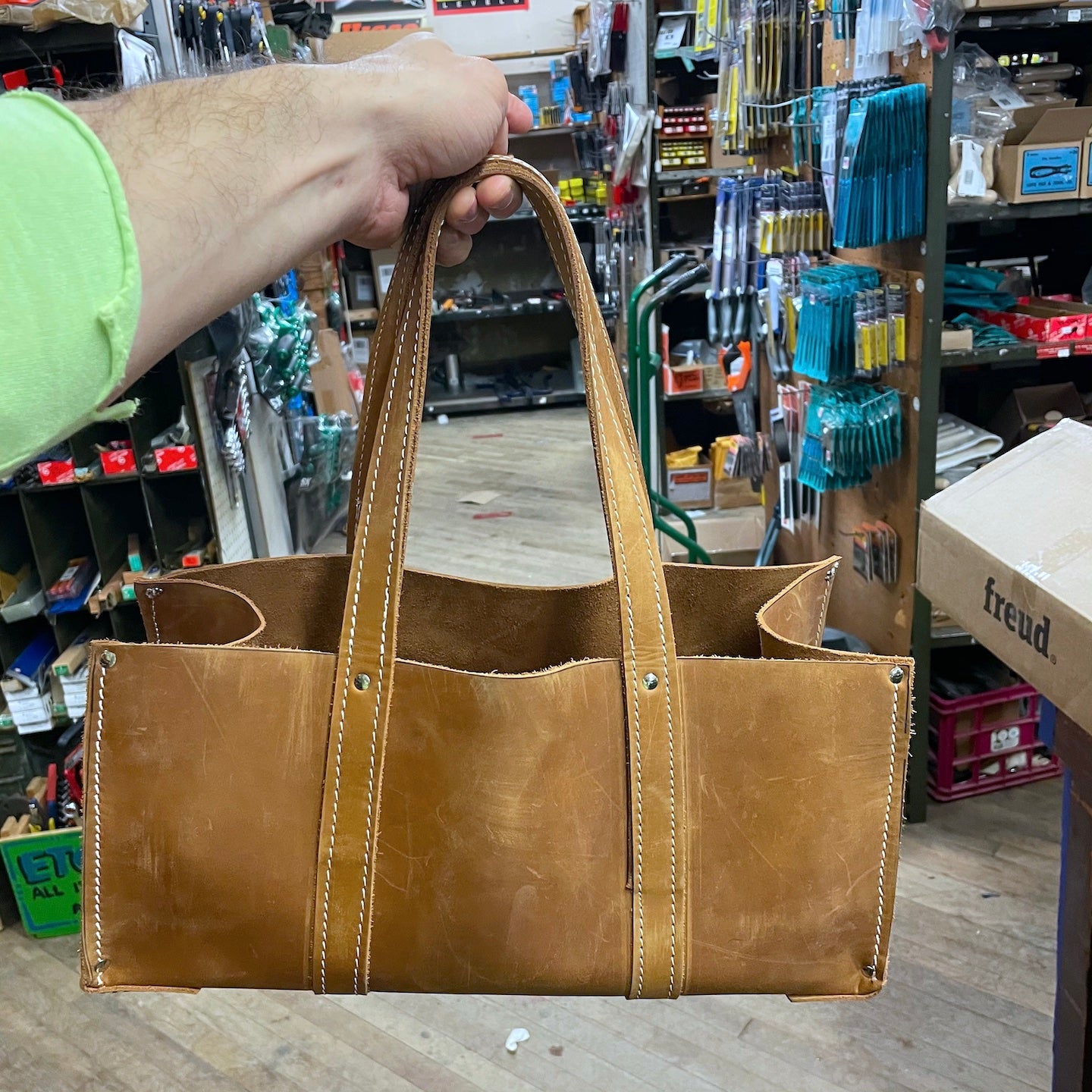16" Open Top All Leather US Made Tote Bag