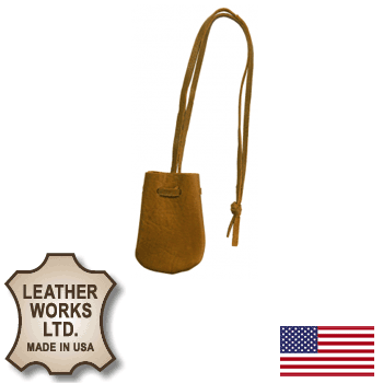 Small Brown Leather Drawstring Medicine Necklace Pouch (601-BR)
