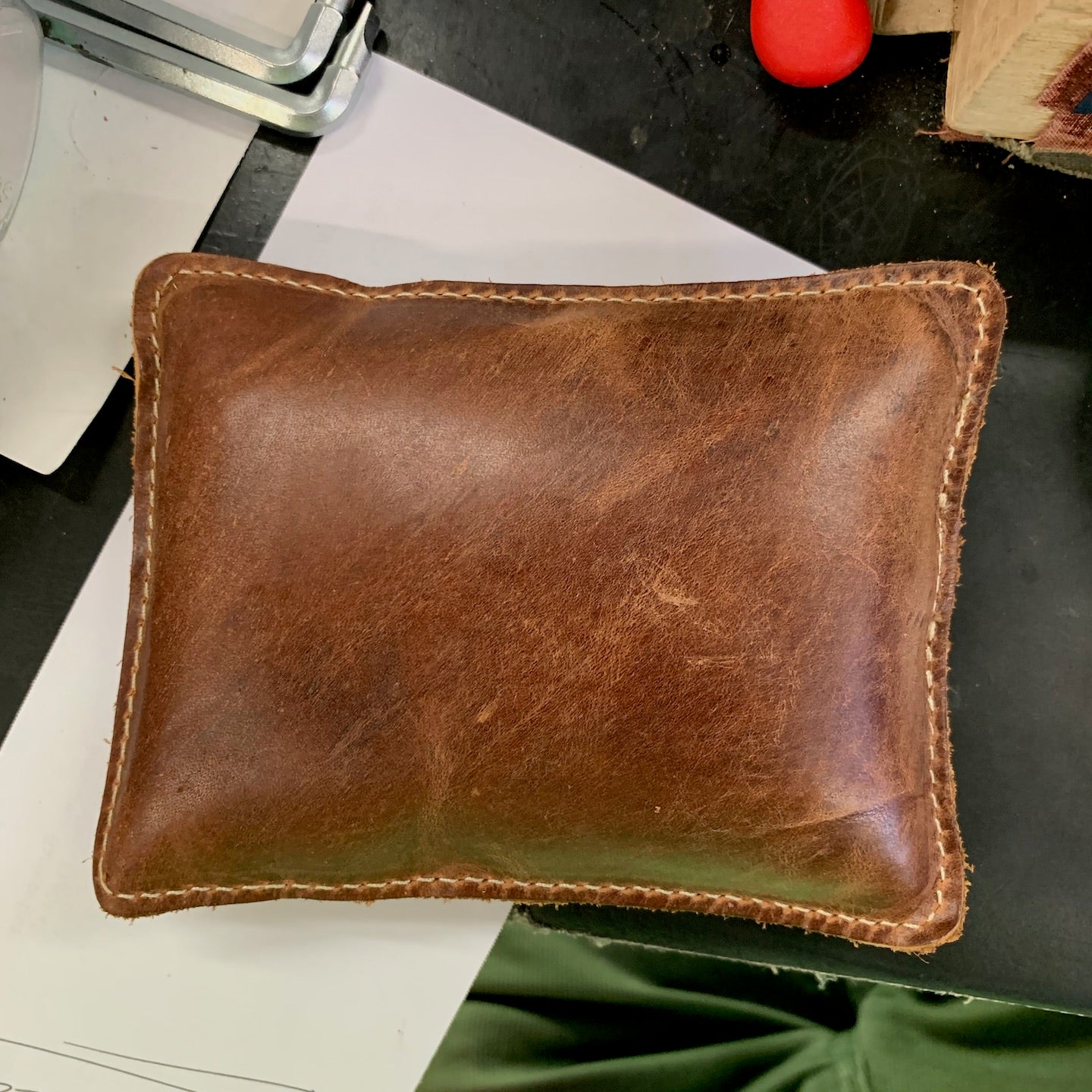 5" x 4" Rectangular Shot Filled Leather (Map) Paperweight (153-LW)