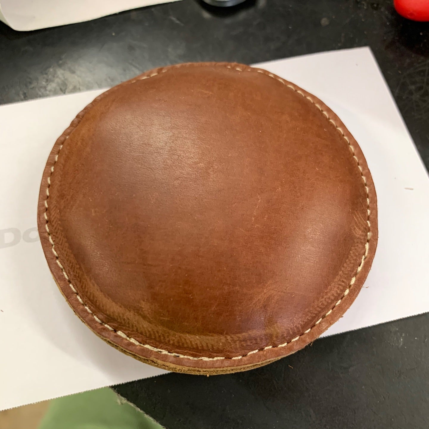 3 1/2" Circle Shot Filled Leather (Map) Paperweight (149-LW)