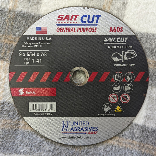 United Abrasives 9 x 5/64 x 7/8 A60t cutoff wheel (23405)