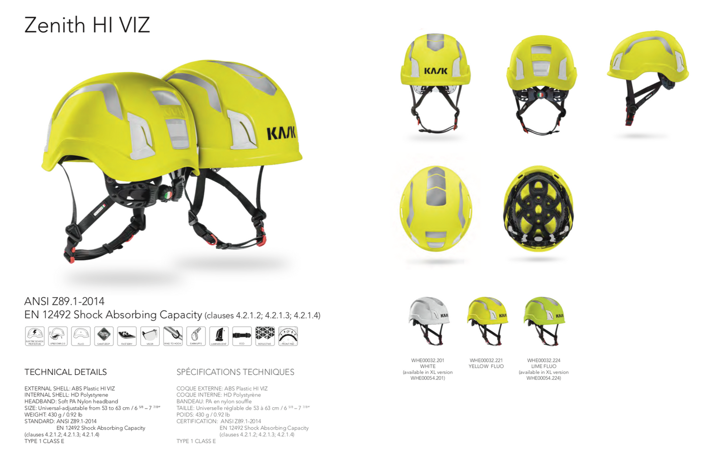 KASK Zenith Helmet (Hard Hat) Hi-Viz Yellow Fluorescent (WHE00032.221)