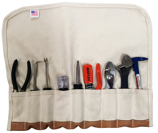 9-Pocket US-Made Canvas Tool Roll w/ Top-Grain Leather Bottom (TR-9)