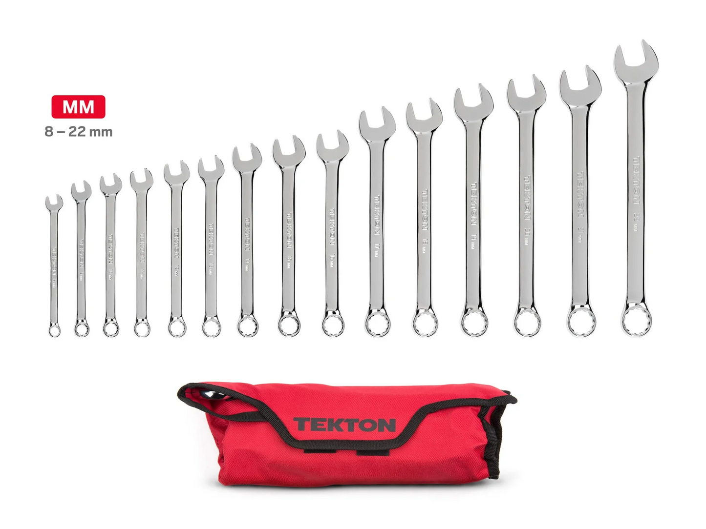 Tekton Combination Wrench Set, 15-Piece (8-22 mm) with Pouch (WRN03393)