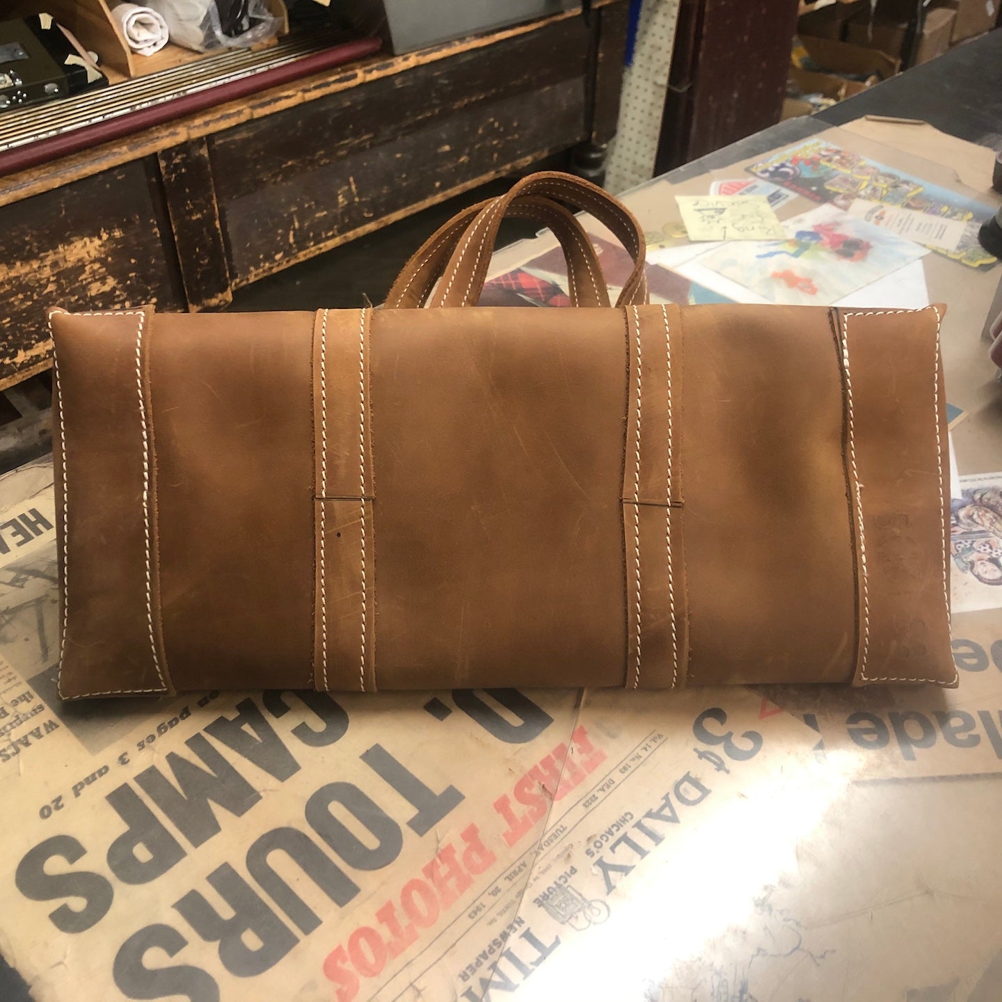 16" Open Top All Leather US Made Tote Bag