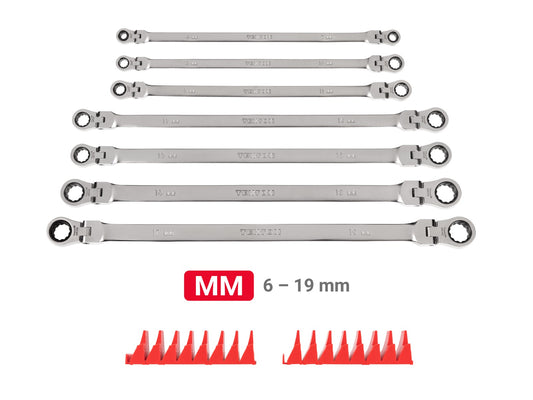 Tekton Long Metric Flex Head Ratcheting Box End Wrench Set (6-19 mm) WRB96301